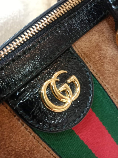 Gucci Ophidia Brown Suede Boston Bag