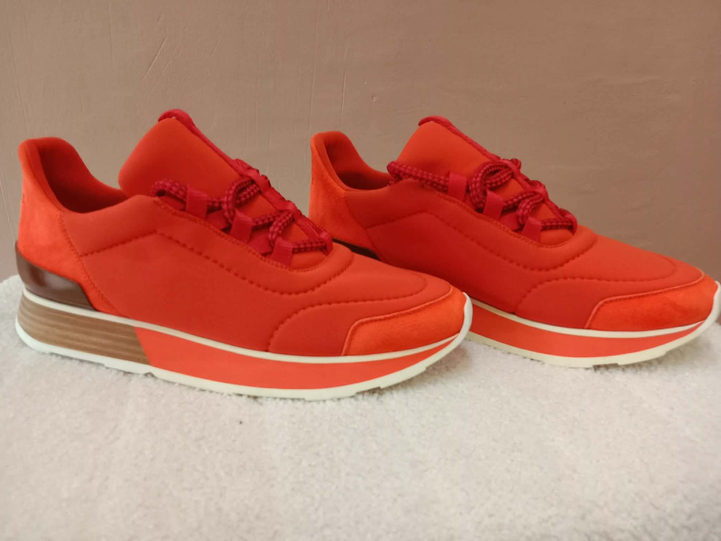 Hermes Miles Neoprene/Suede Sneakers Red Size 38