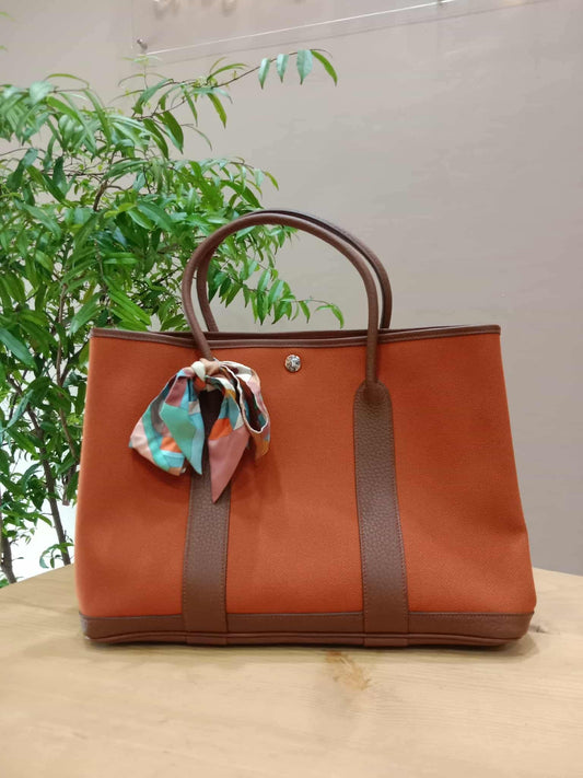 Hermes Garden Party 36 Tote Vibrant Orange/Brown Negonda Canvas Stamp O Square 2011