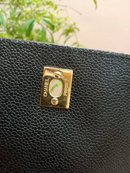 Chanel Vintage Caviar Kelly Flap Tophandle Black Series 7