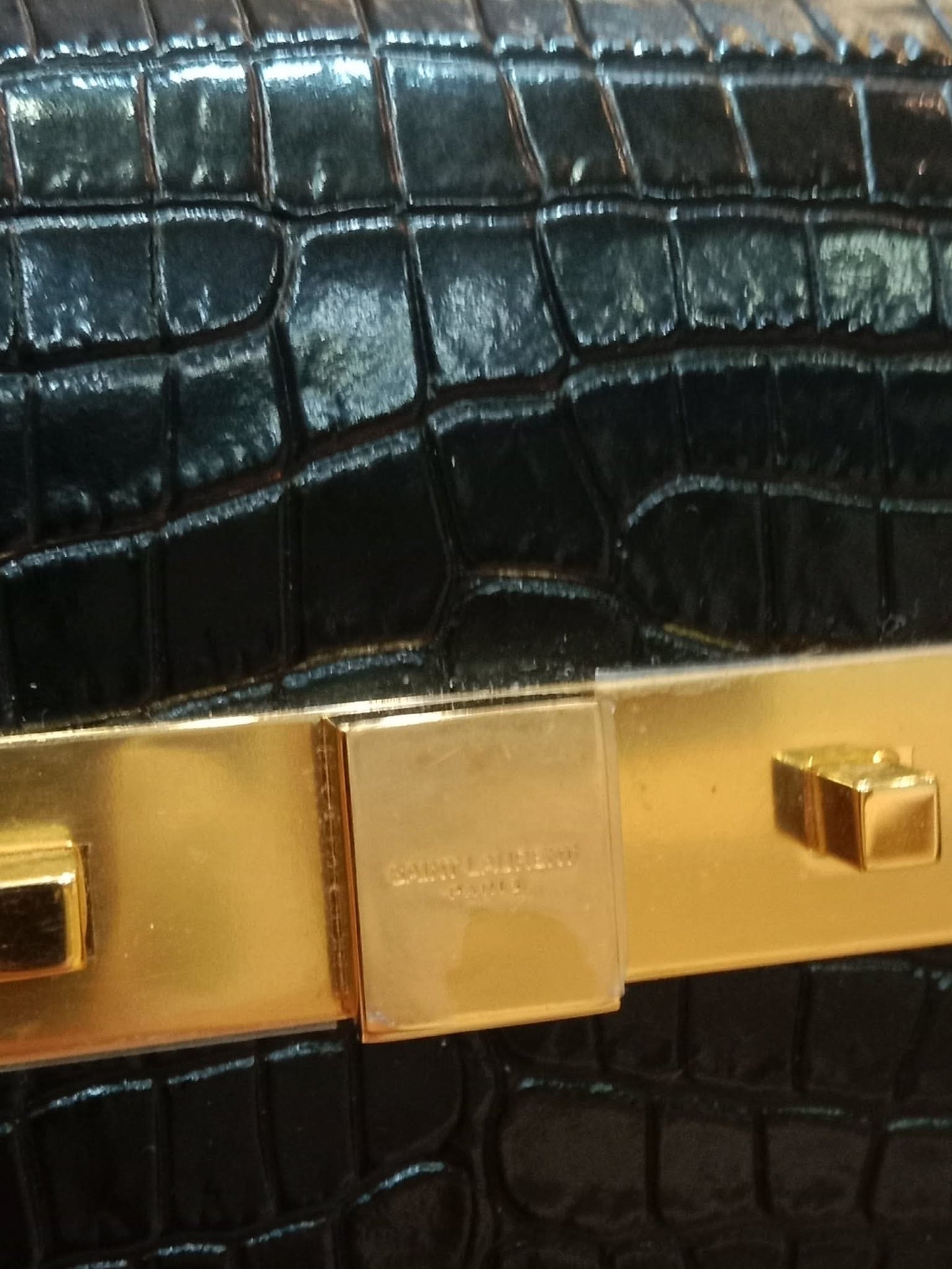 Saint Laurent Manhattan Crocodile Embossed Leather Black