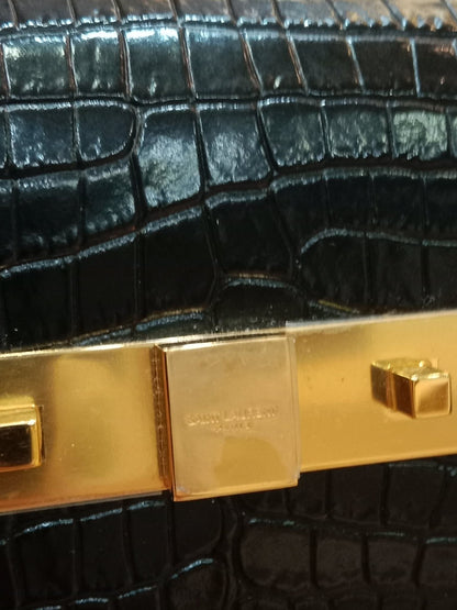 Saint Laurent Manhattan Crocodile Embossed Leather Black