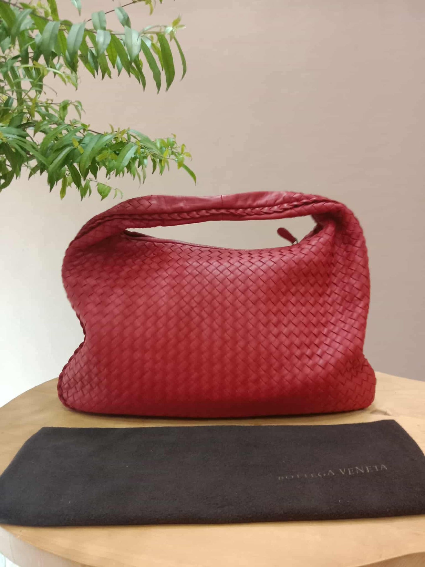 Bottega Veneta Intrecciato Hobo Bag Red