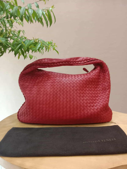Bottega Veneta Intrecciato Hobo Bag Red