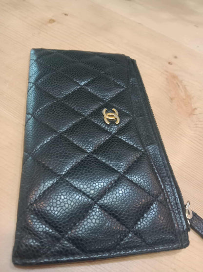 Chanel Black Quilted Caviar Leather Zip Pouch Series 25