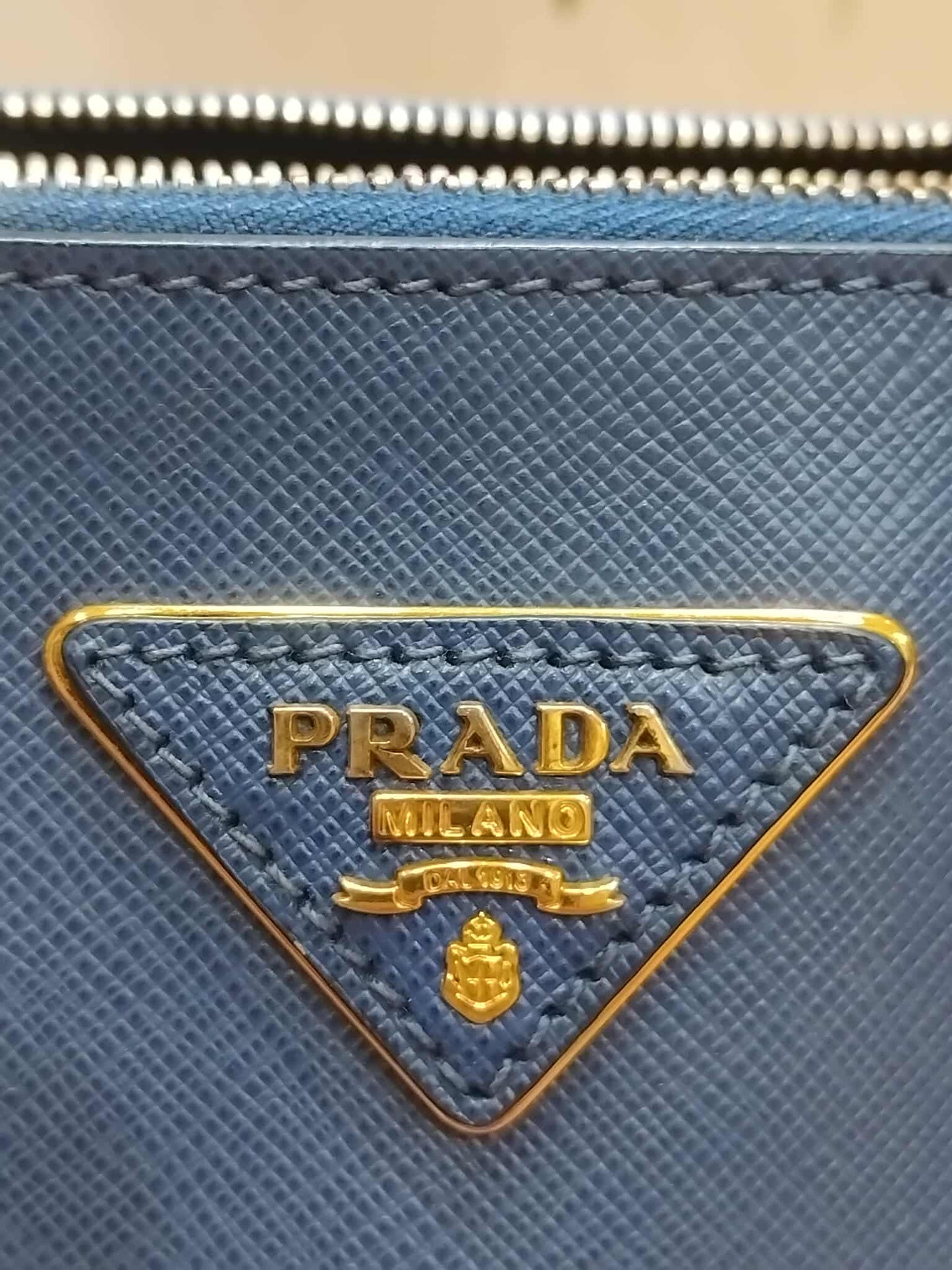 Prada Saffiano Lux Double Zip Tote Bag Blue GHW (208)