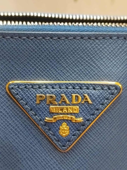 Prada Saffiano Lux Double Zip Tote Bag Blue GHW (208)