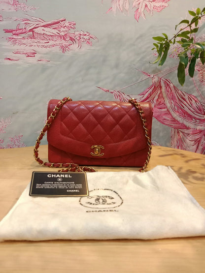 Chanel Diana Quilted Caviar Leather Red Series 2