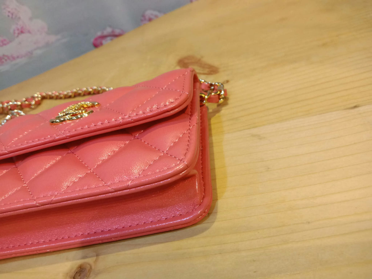 Chanel VIC Gift Quilted Mini Wallet on Chain in Pink/Coral Apricot MIcrochipped