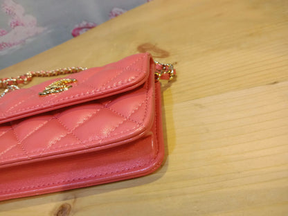 Chanel VIC Gift Quilted Mini Wallet on Chain in Pink/Coral Apricot MIcrochipped