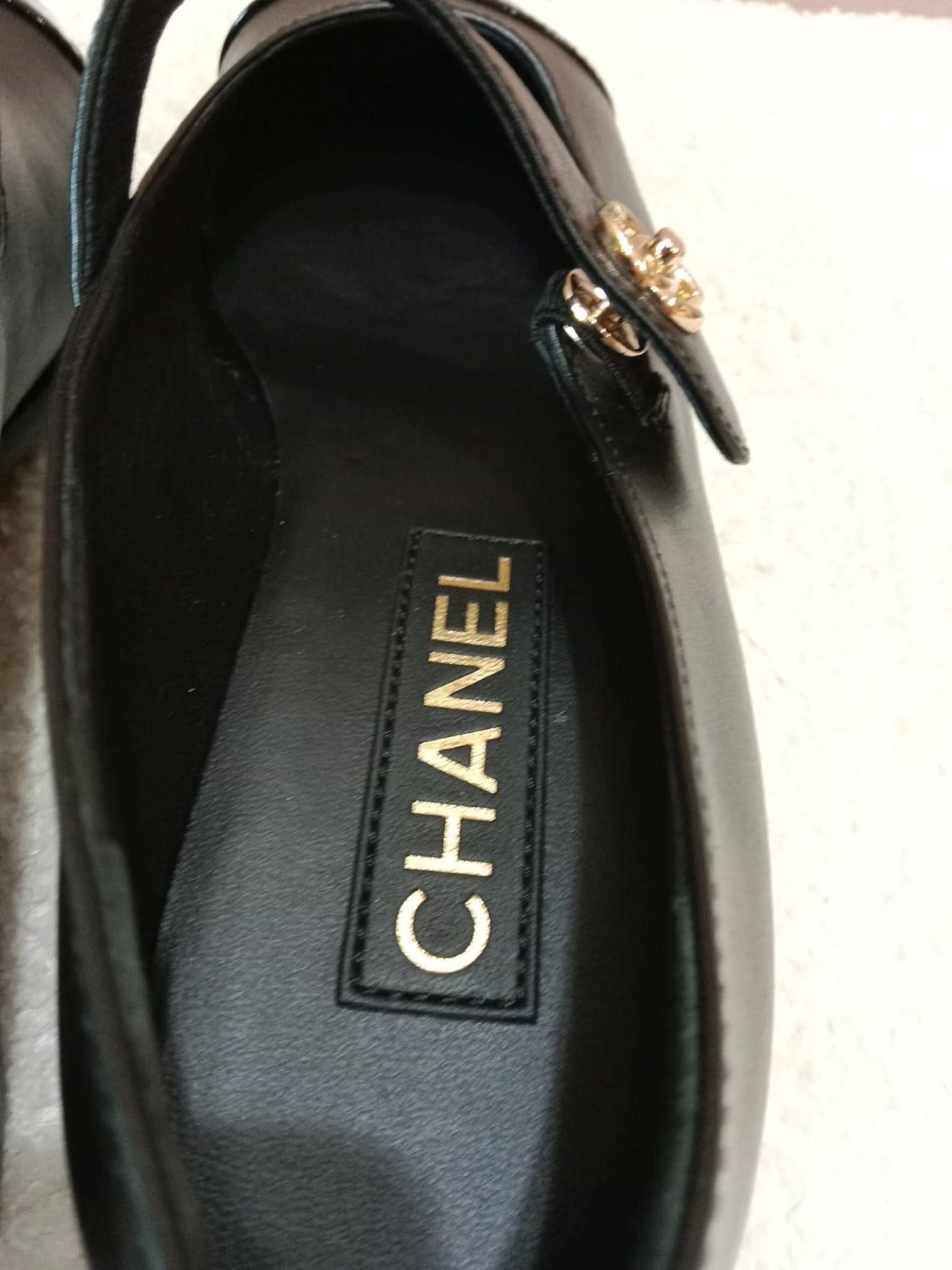 Chanel Mary Jane CC Clasp Flats Black Size 36.5