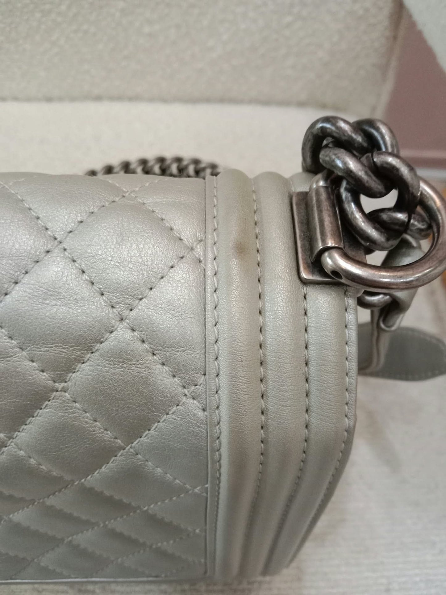Chanel Le Boy Lambskin Old Medium Gray Series 20