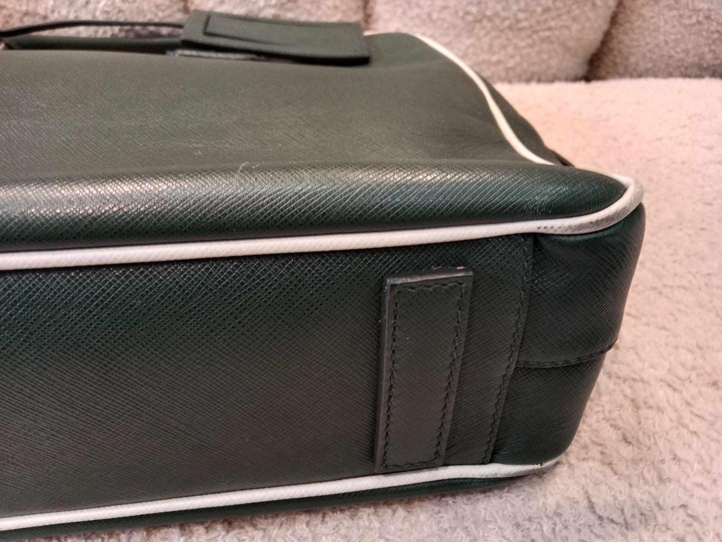 Prada Dark Green Leather Classic Laptop Bag