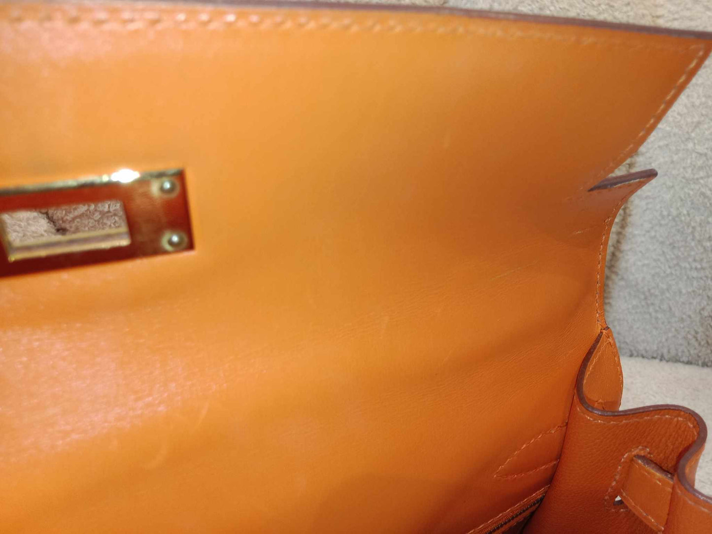 Hermes Kelly 28 Boxcalf Poppy Orange Stamp F Square