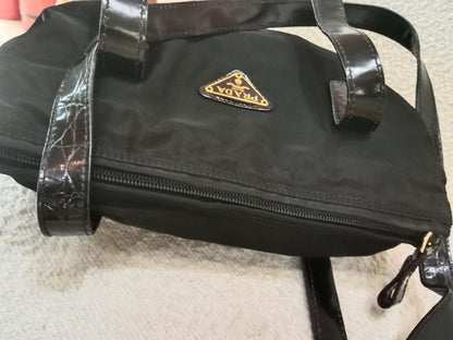 Prada Vintage Tessuto Tote Nylon/Crocodile Embossed Leather Bag
