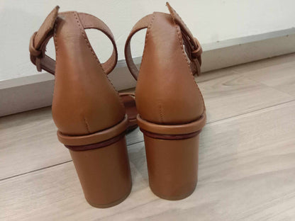 Tory Burch Gabrielle Leather City Heels Sandals Royal Tan