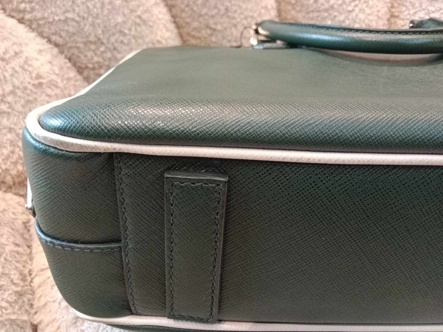 Prada Dark Green Leather Classic Laptop Bag