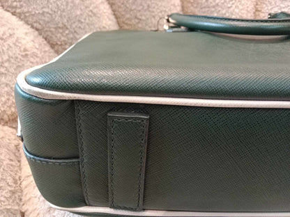 Prada Dark Green Leather Classic Laptop Bag