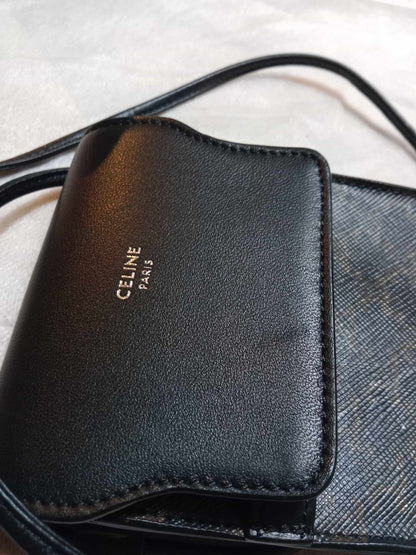 Celine Triomphe Phone Flap Pouch Black-Brown
