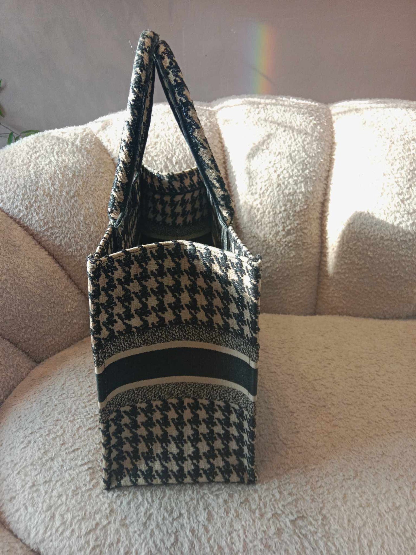 Dior Book Tote Houndstooth Embroidery Black/White Small