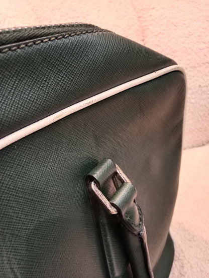 Prada Dark Green Leather Classic Laptop Bag