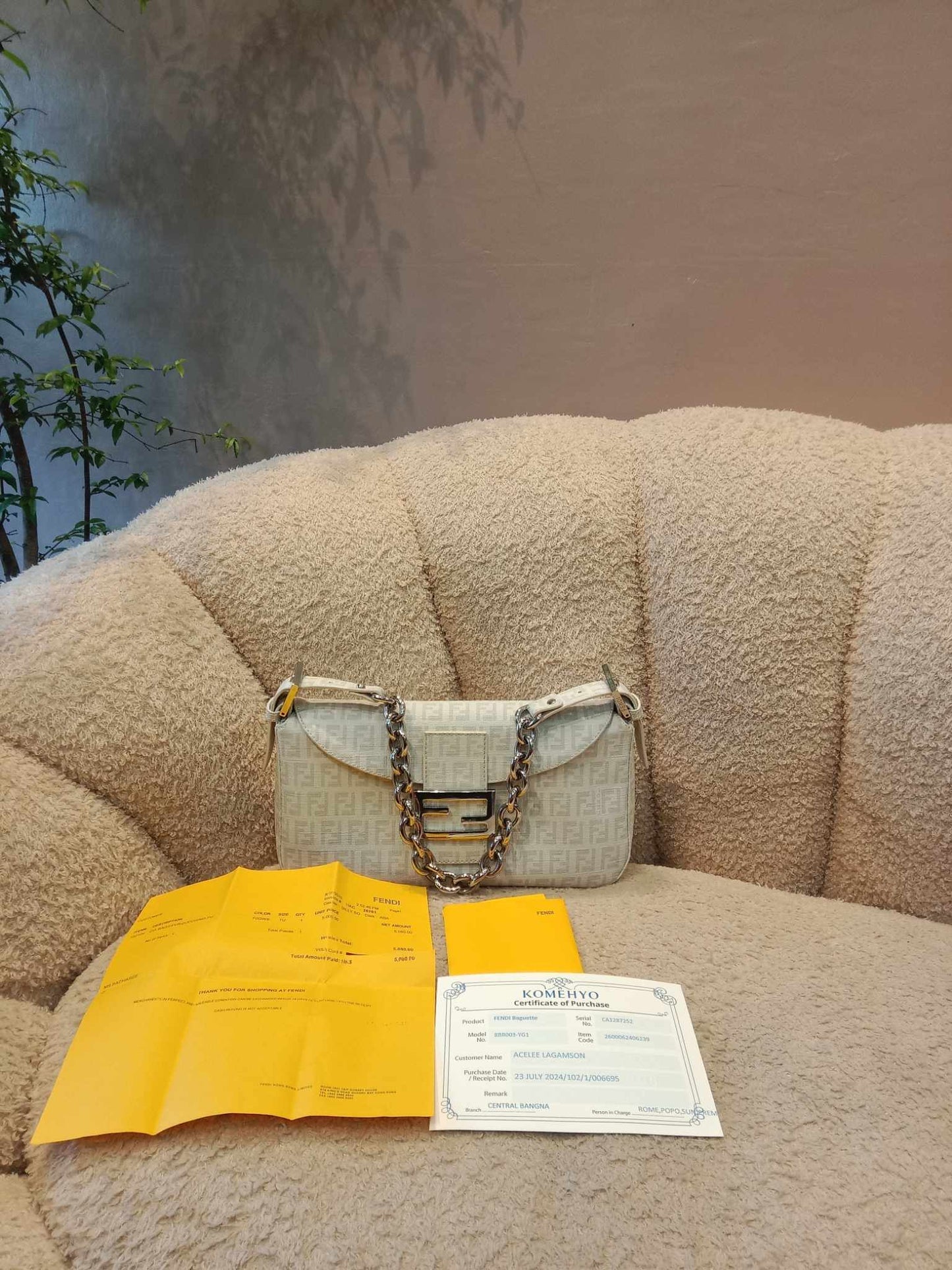 Fendi Baguette Zia Bag Zucchino PU Handbag