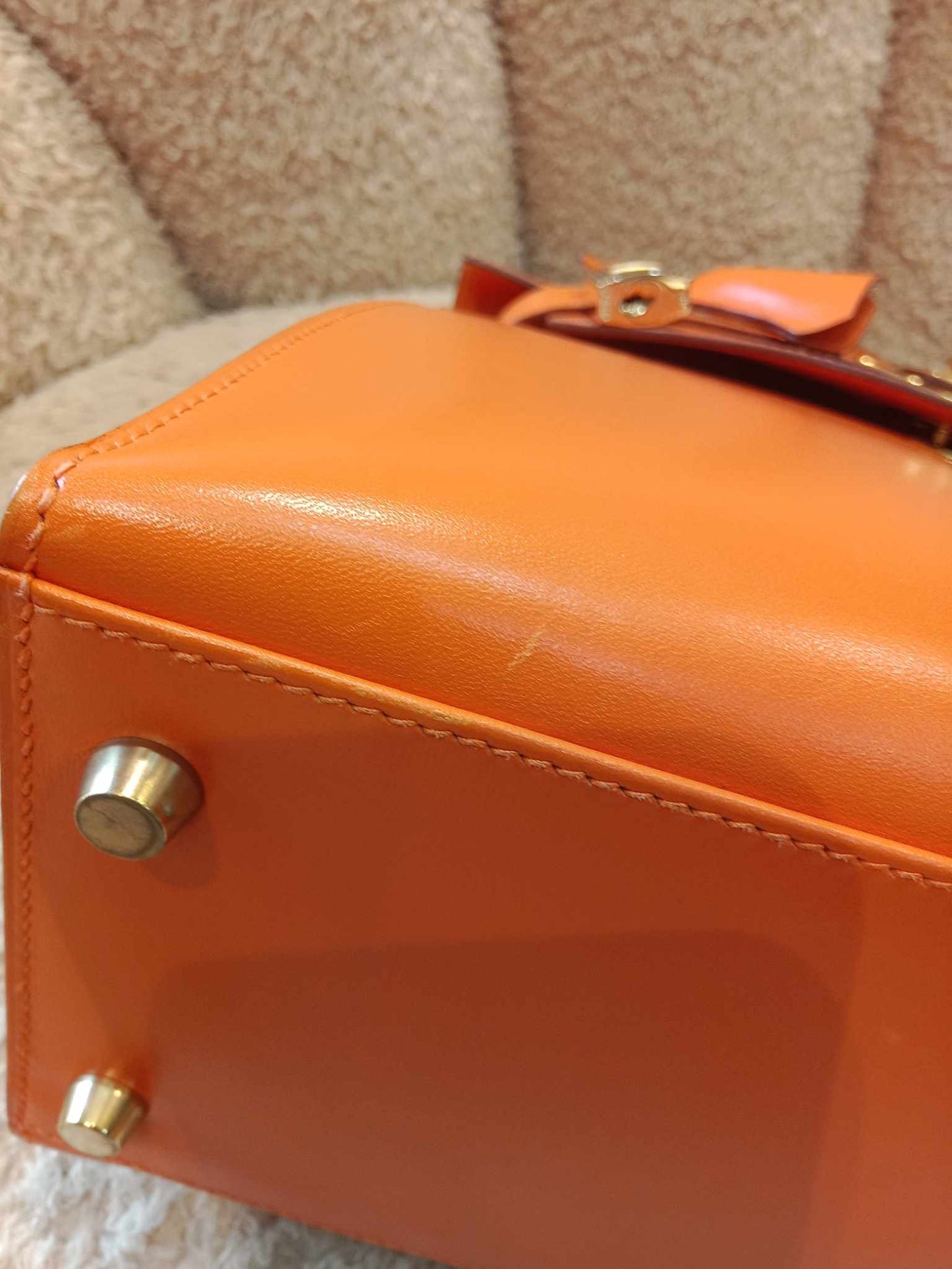 Hermes Kelly 28 Boxcalf Poppy Orange Stamp F Square