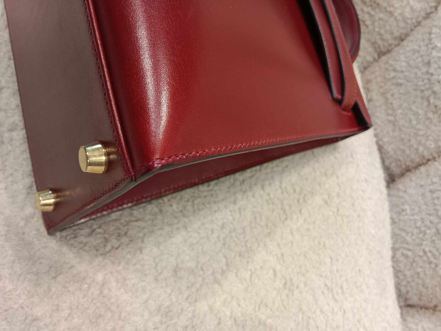 Hermes Kelly 32 Boxcalf Bordeaux Stamp F Square 2002