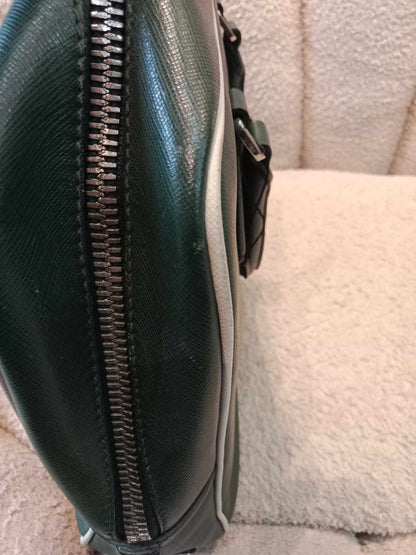 Prada Dark Green Leather Classic Laptop Bag