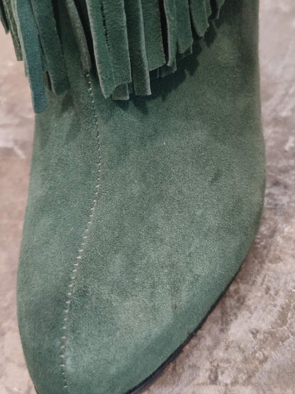 Balmain Fringe Green Suede Boots Size 35