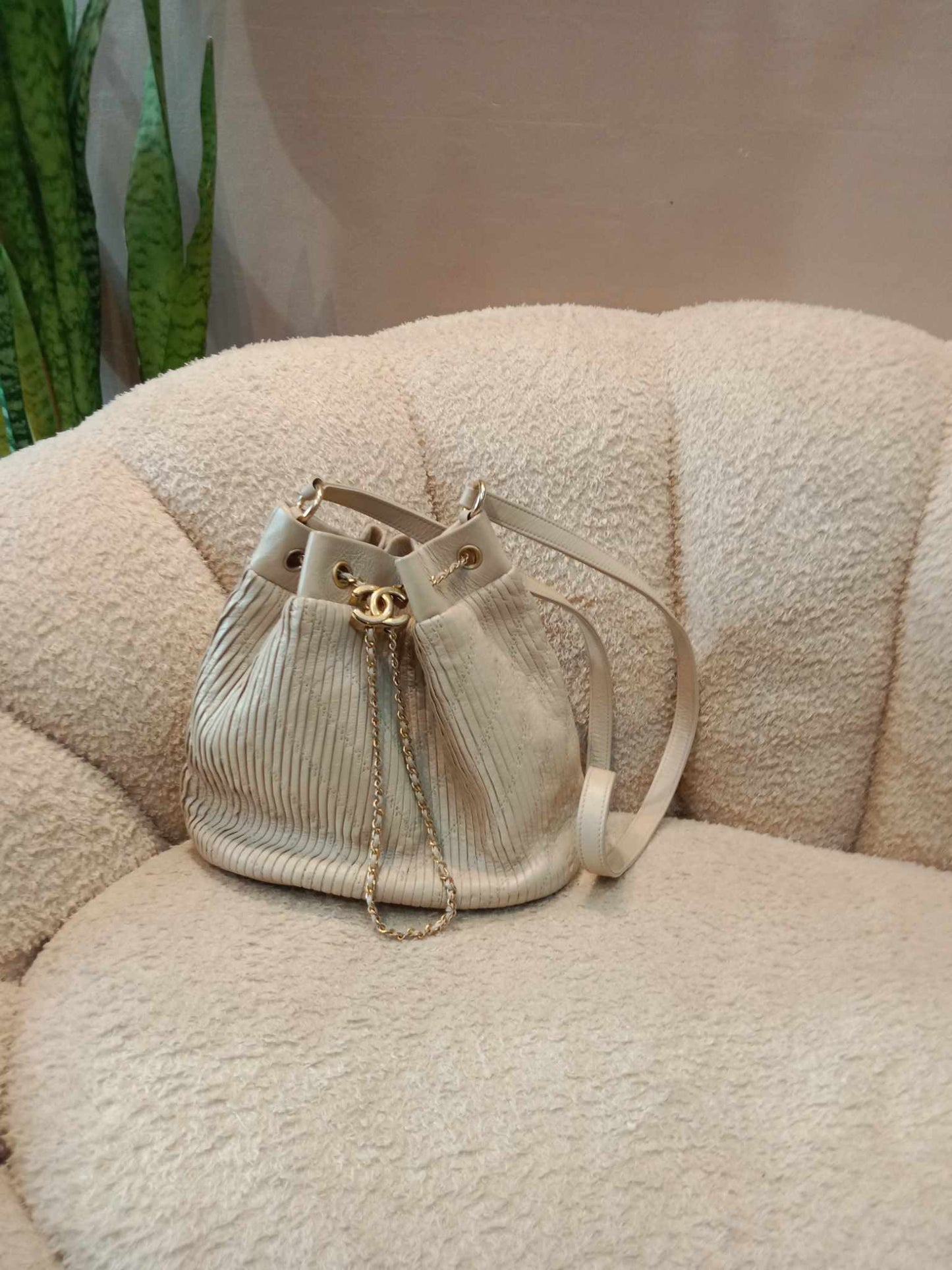 Chanel Dark Beige Drawstring Bucket Hobo Bag Series 24