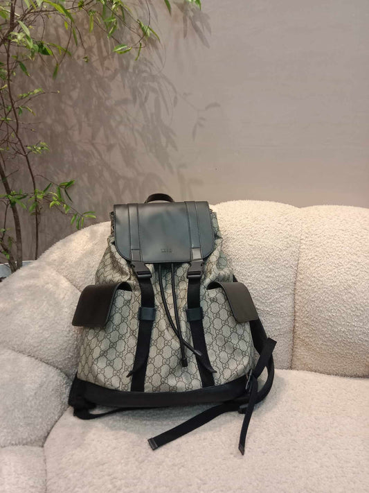 Gucci Double Pocket Buckle Black Large Backpack