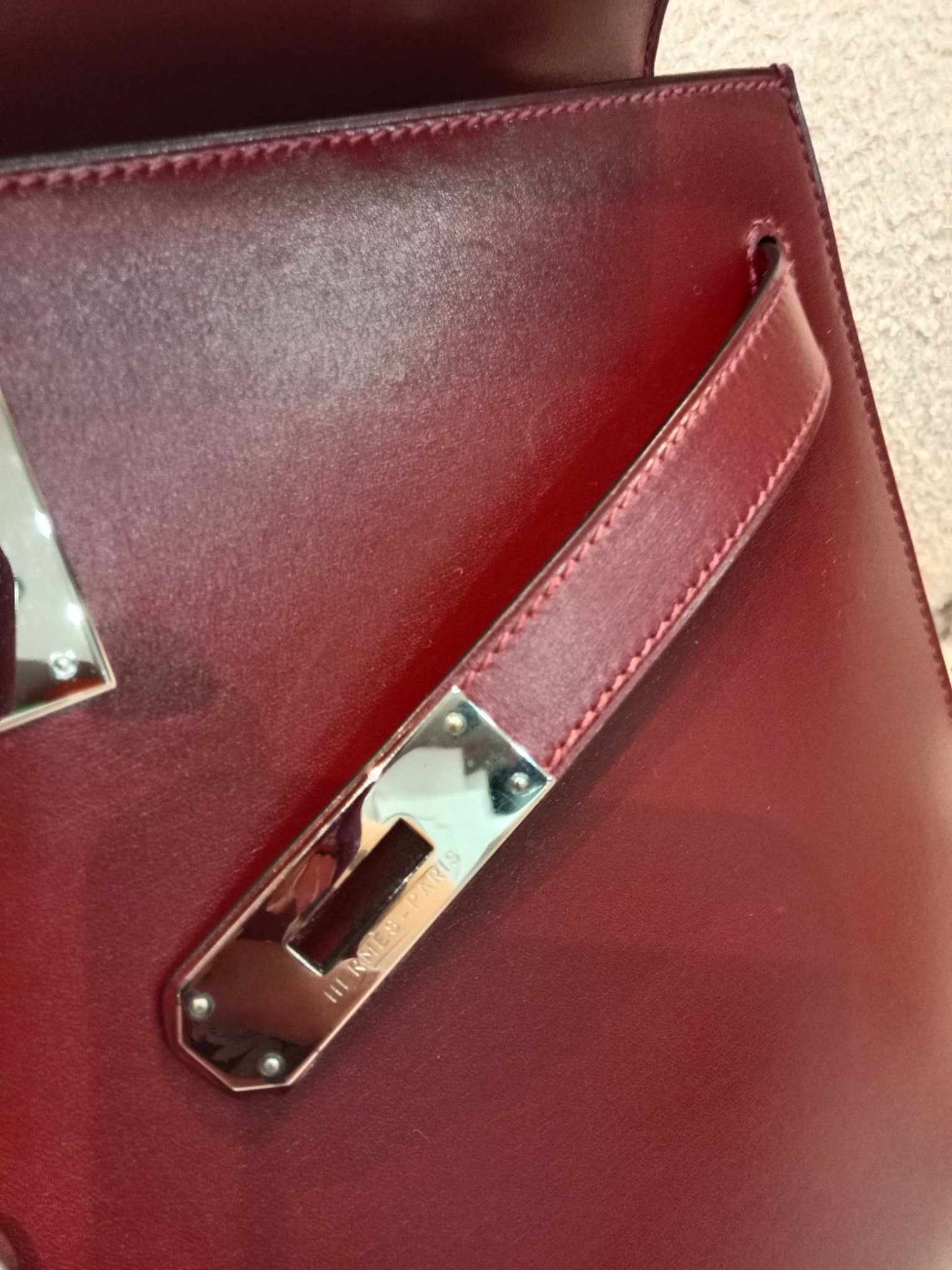 Hermes Kelly 32 Rouge Boxcalf Stamp E Square 2001