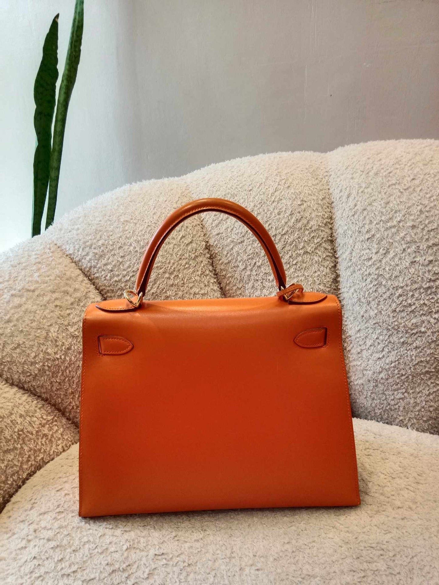 Hermes Kelly 28 Boxcalf Poppy Orange Stamp F Square