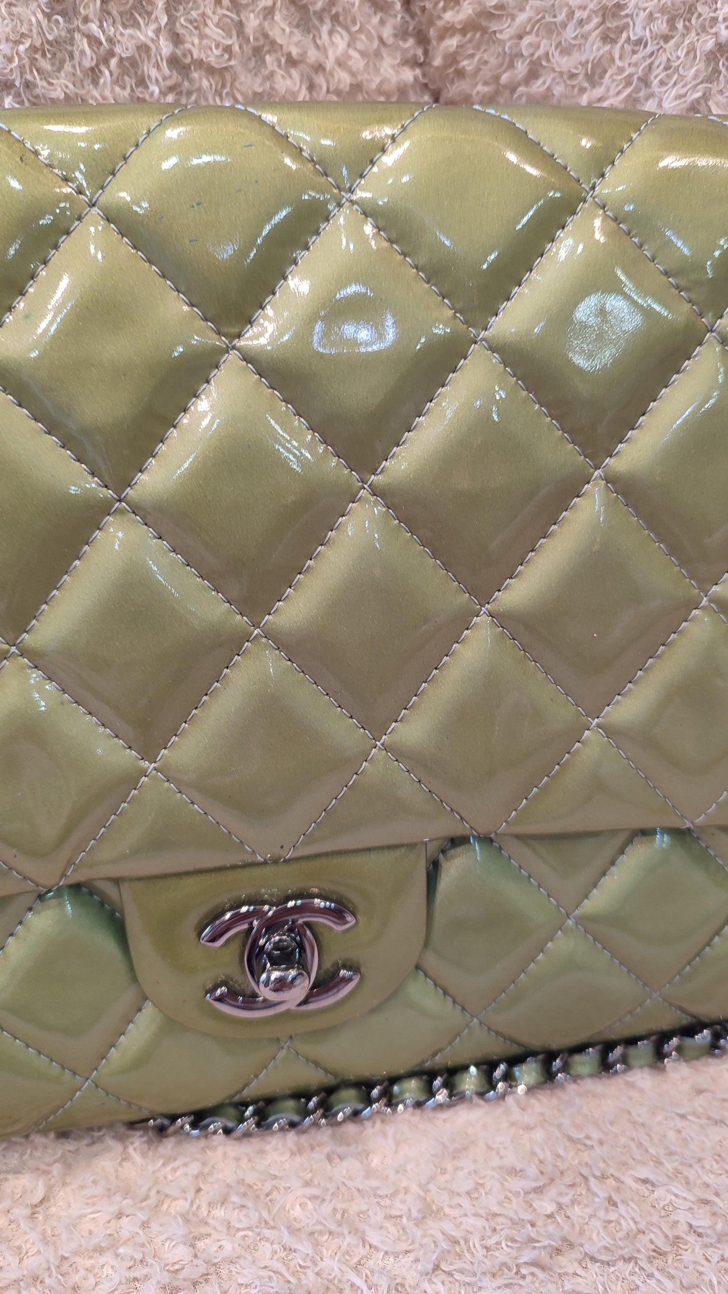 Chanel Chained Clutch Green/Blue Patent Series 17