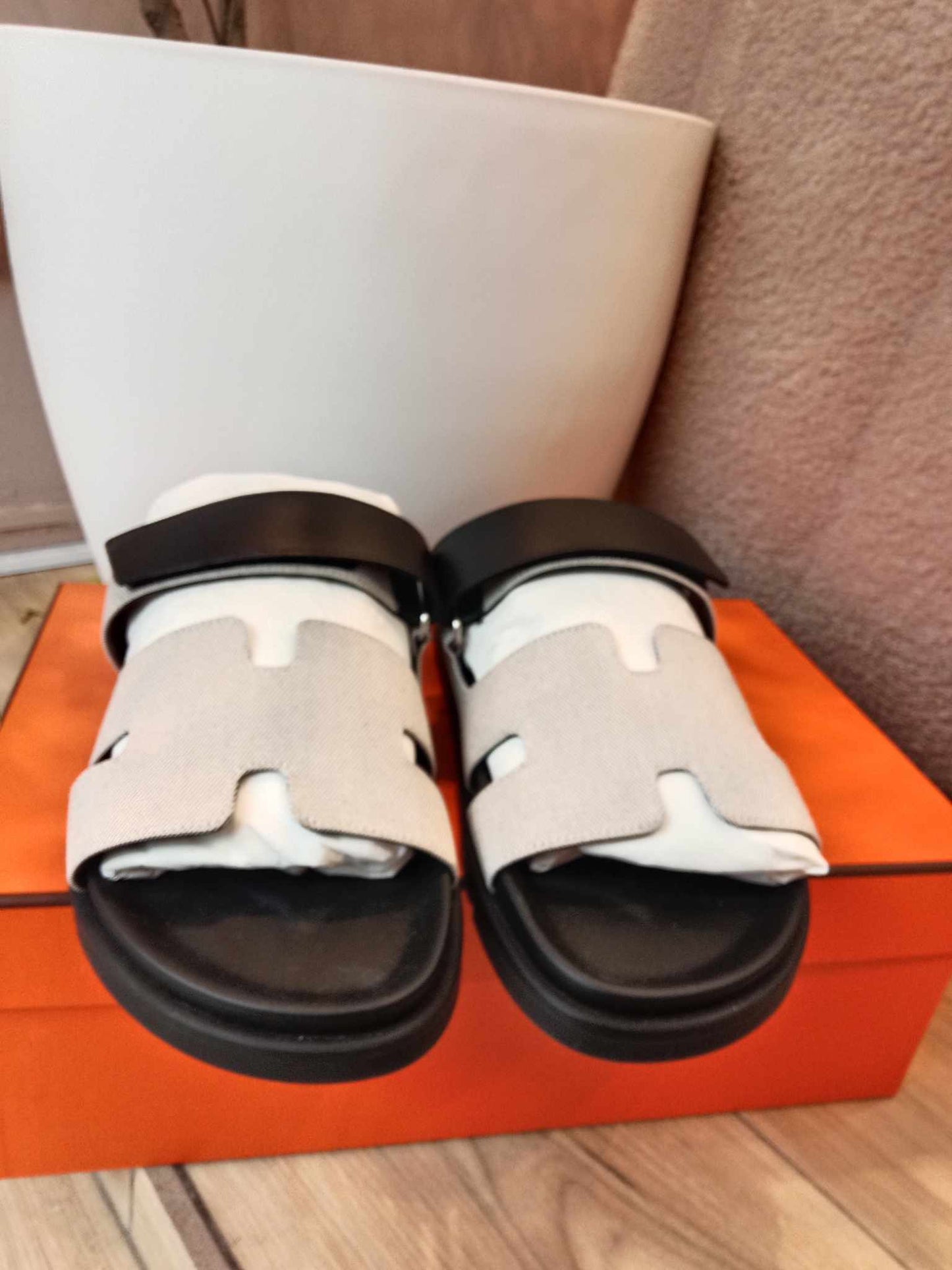 Hermes Chypre Noir/White Canvas Size 41