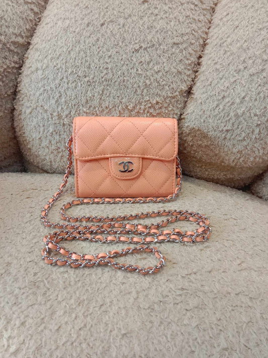 Chanel Compact Wallet on Chain Caviar Coral Pink Series 30