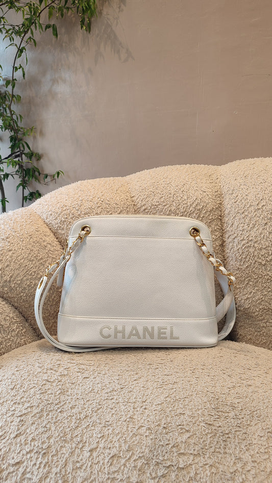 Chanel Vintage White Caviar Shoulder Bag Series 4