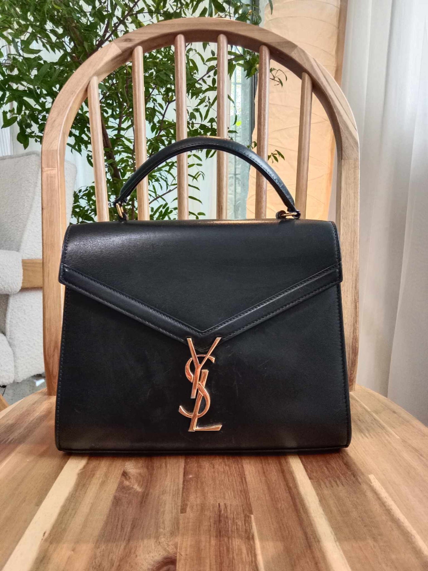 YSL Smooth Calfskin Cassandra Tophandle Bag Black Medium