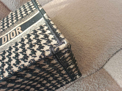 Dior Book Tote Houndstooth Embroidery Black/White Small