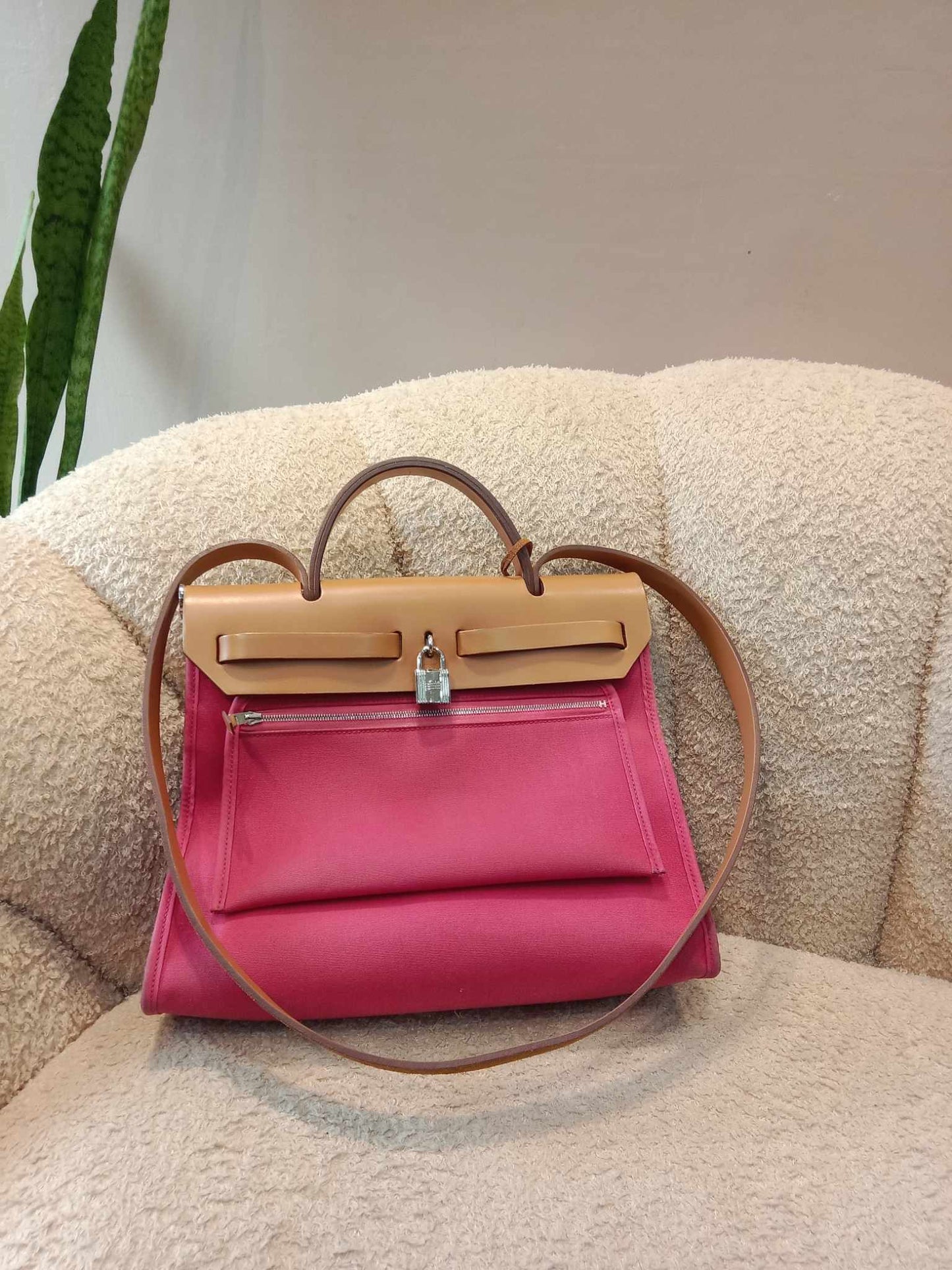 Hermes Pink Toile Herbag Zip 31 Stamp P Square 2012