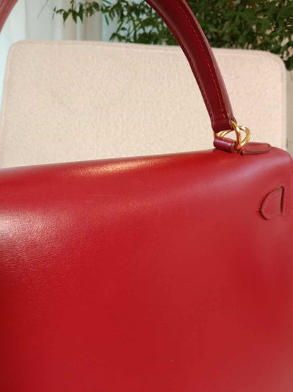 Hermes Kelly 28 Calfbox Leather Rouge VIF Stamp F Square 2002