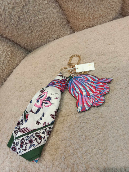 Tory Burch Floral Long Wallet Blue with Long Tassel Scarf Key Fob