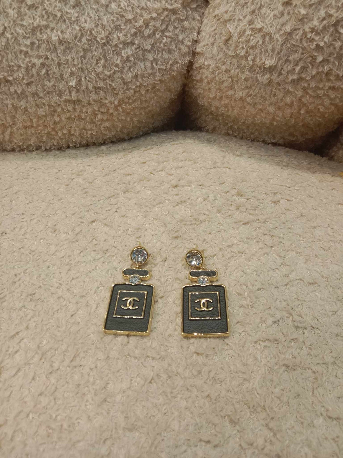 Chanel Black/Gold Perfume Earrings