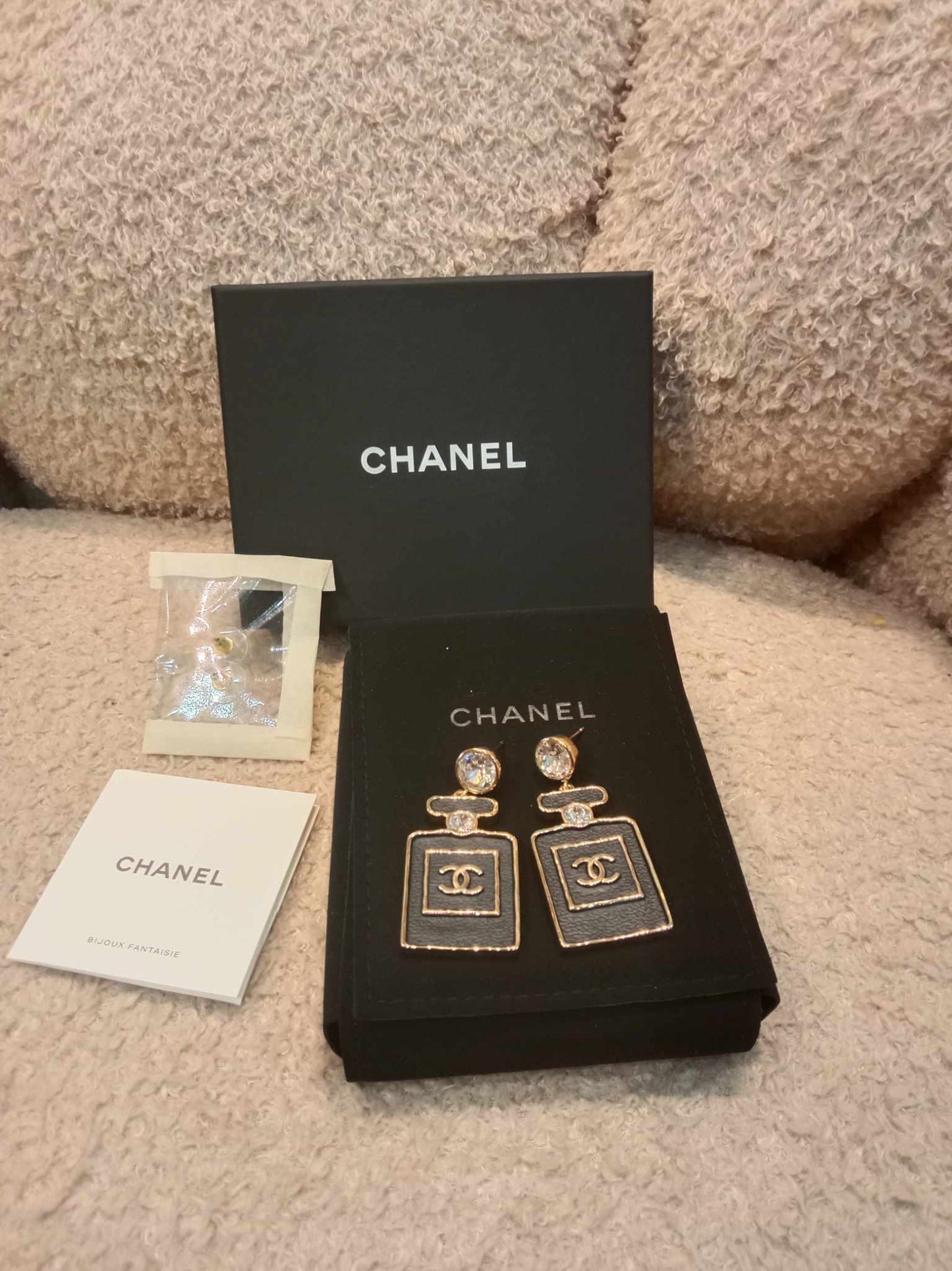 Chanel Black/Gold Perfume Earrings