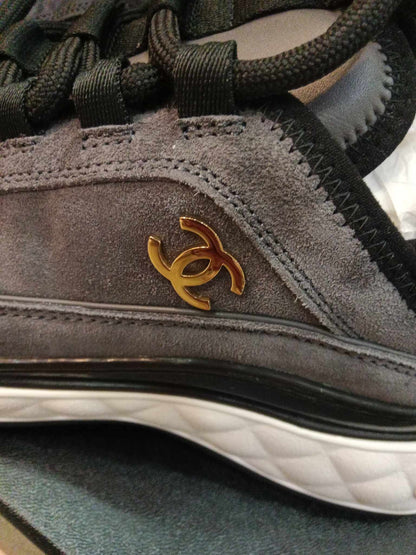 Chanel Suede Calfskin Grosgrain CC Sneakers Size 37