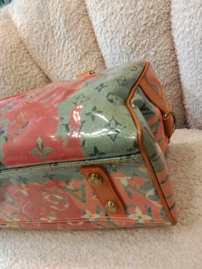Louis Vuitton Richard Prince Limited Edition Le Rosel Orange Denim Pulp Weekender Bag