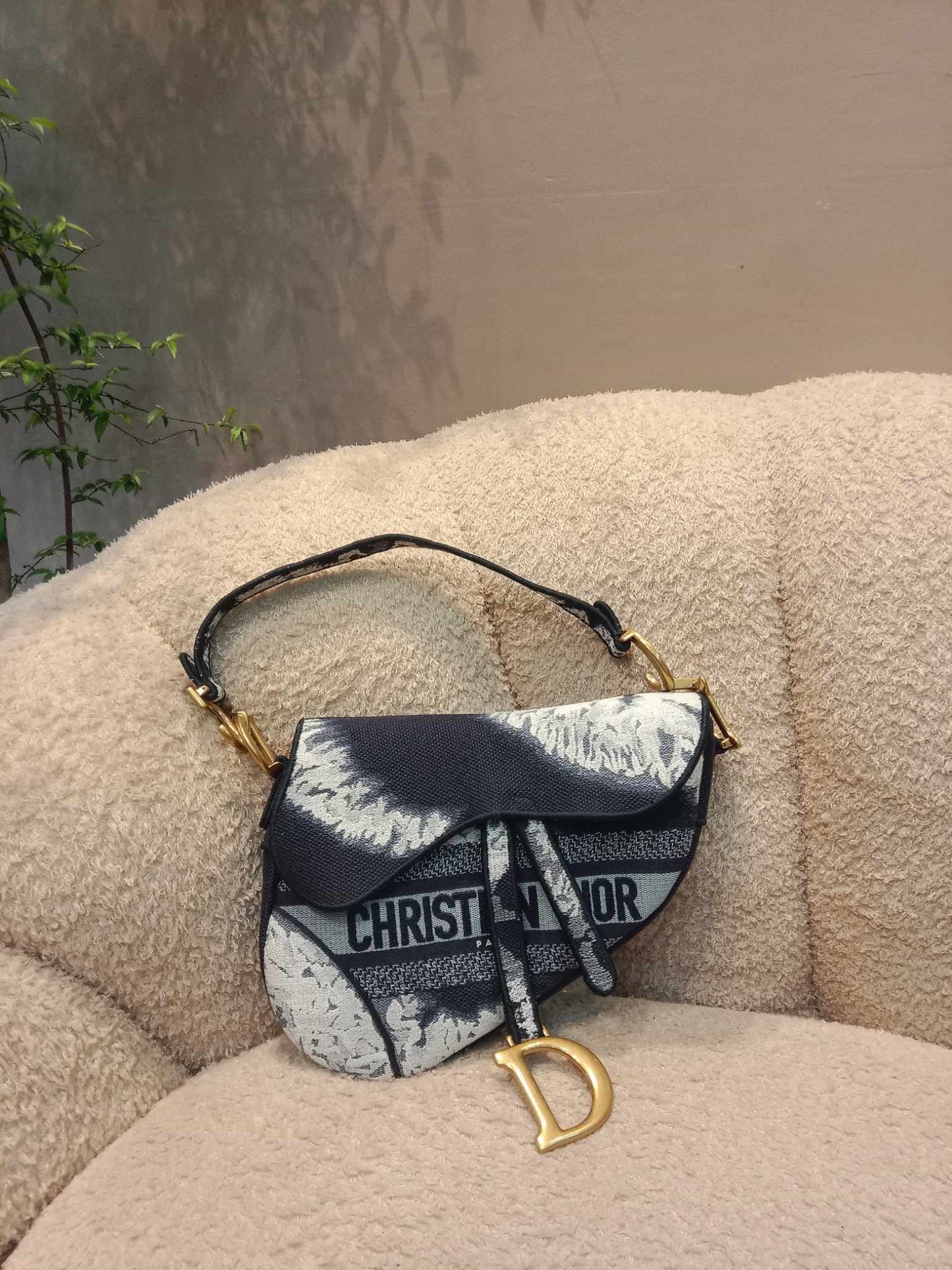 Dior Canvas Embroidered Tie Dye Saddle Bag Black