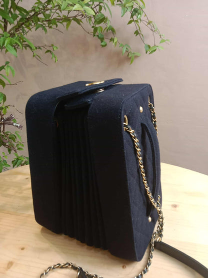 Chanel Paris-Hamburg Accordion Quilted Navy Blue Wool Aged Crossbody Runway Bag Series 25