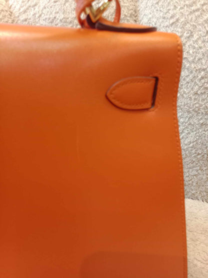 Hermes Kelly 28 Boxcalf Poppy Orange Stamp F Square